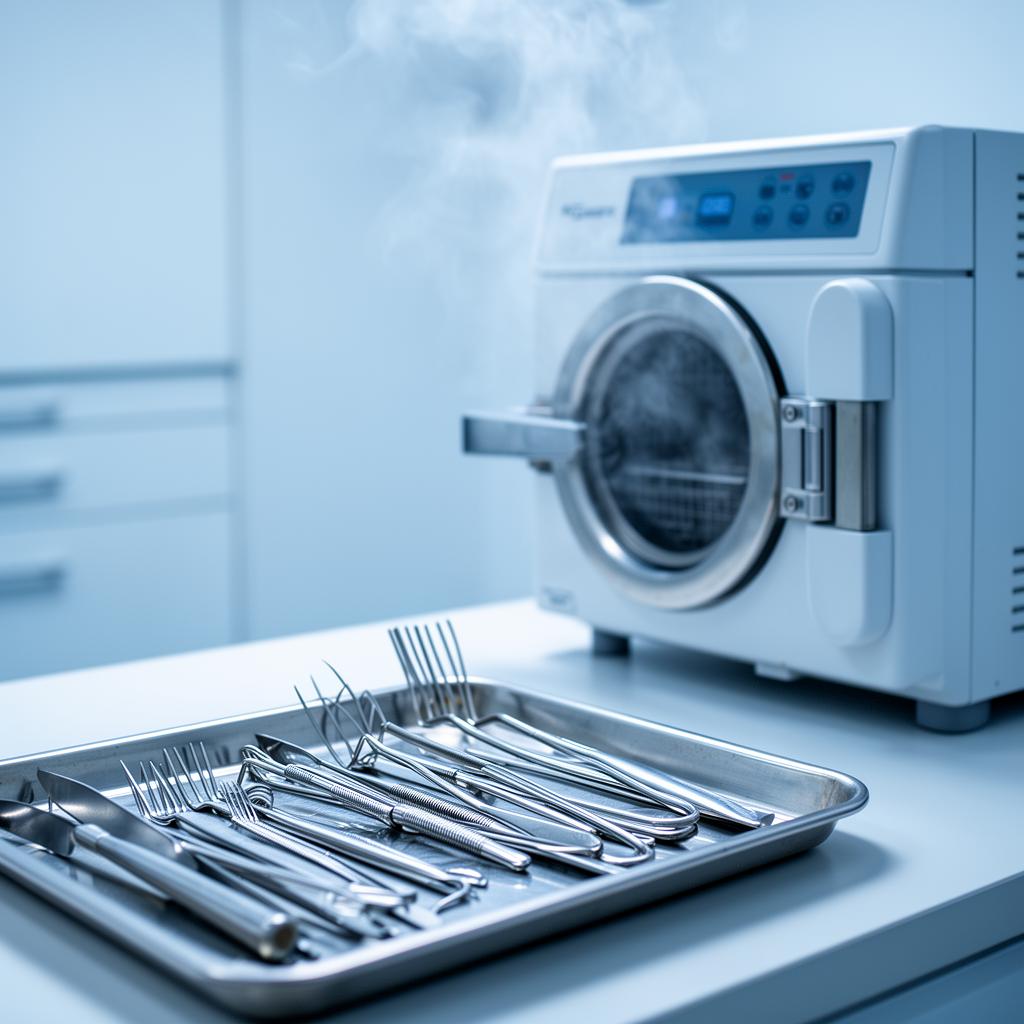 Autoclave dentaire et instruments en stérilisation